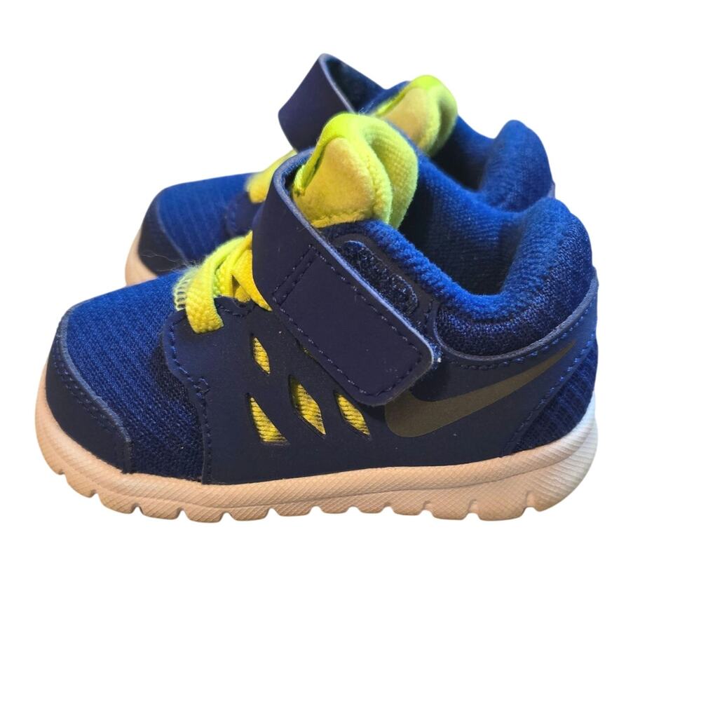 Nike Tennis Shoes Baby Toddler Size US 3C Blue Yellow Hook and Loop Fastener - Picture 2 of 8